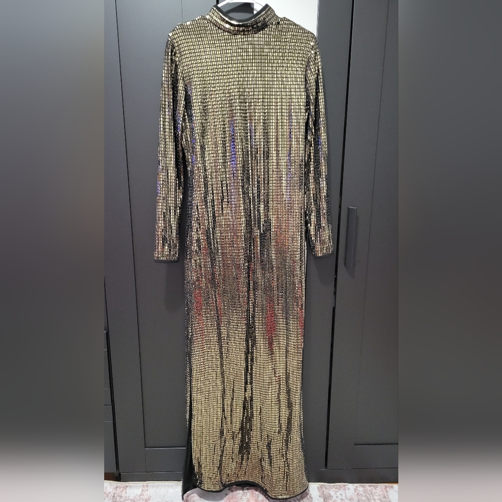 New York & Company Stunning Gold Sequin Long Dress